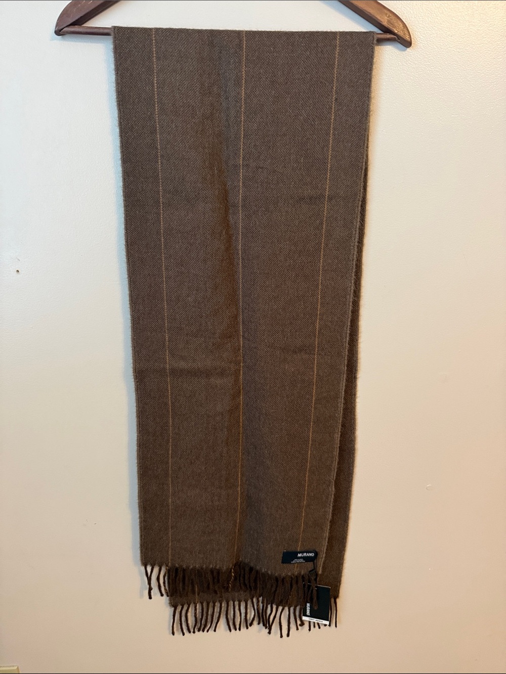 NWT Murano 100% Alpaca Brown Striped Scarf with Tassels Made in Peru